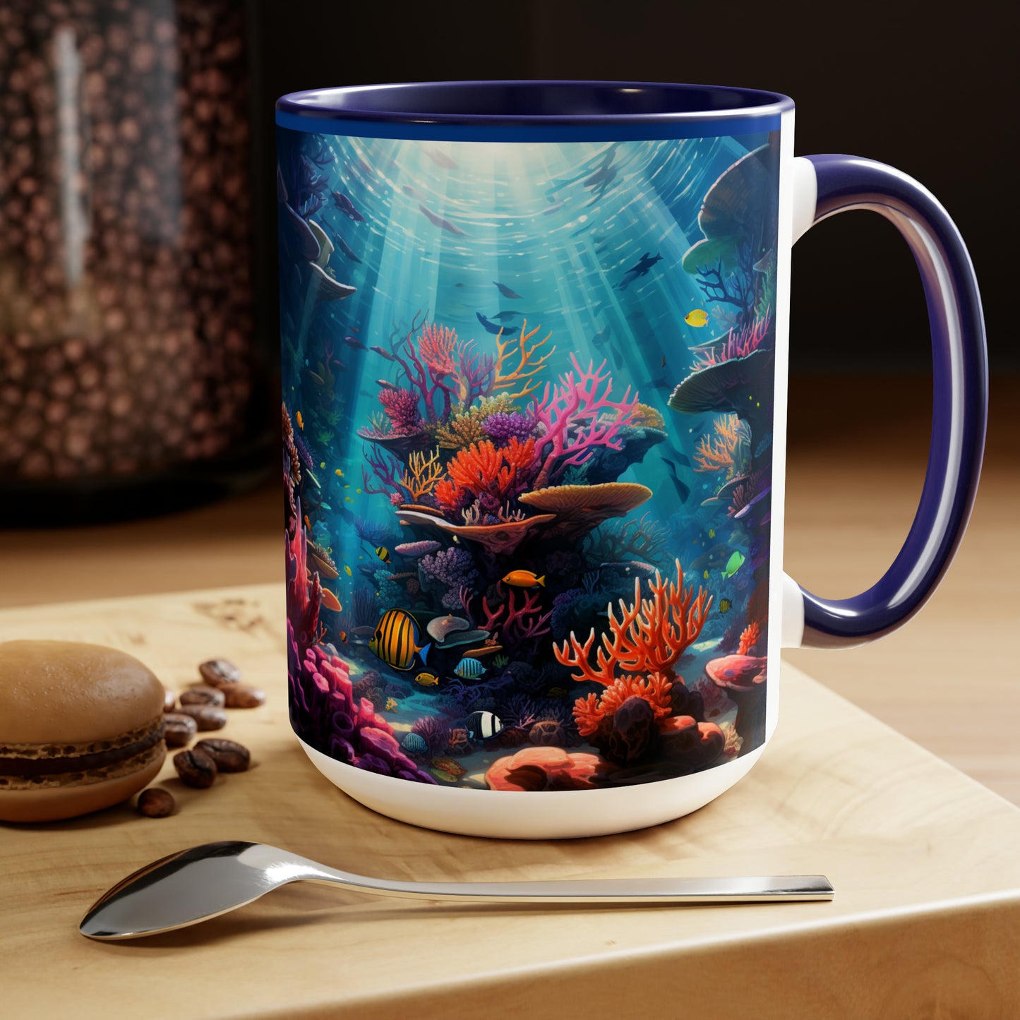 Oceanic Serenity: Deep Sea Delights Two-Tone Coffee Mugs, 15oz