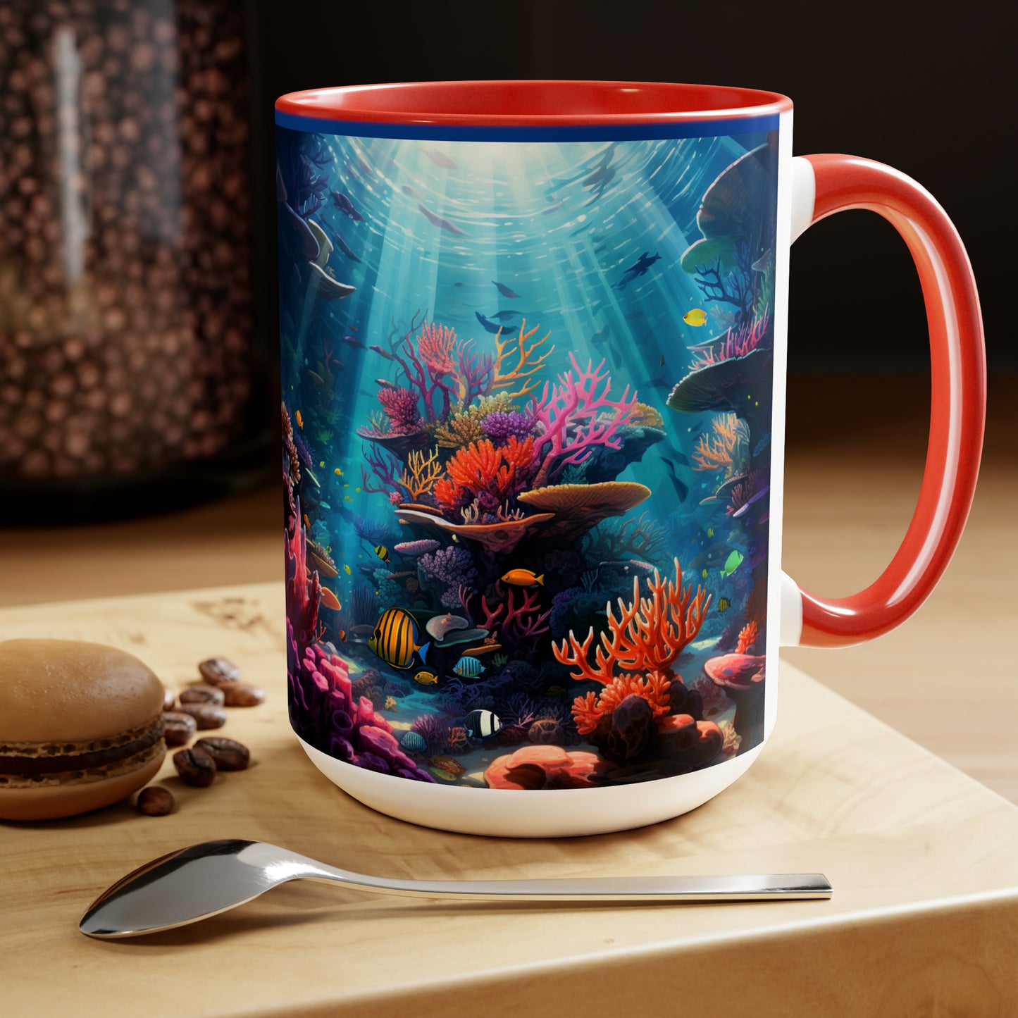 Oceanic Serenity: Deep Sea Delights Two-Tone Coffee Mugs, 15oz