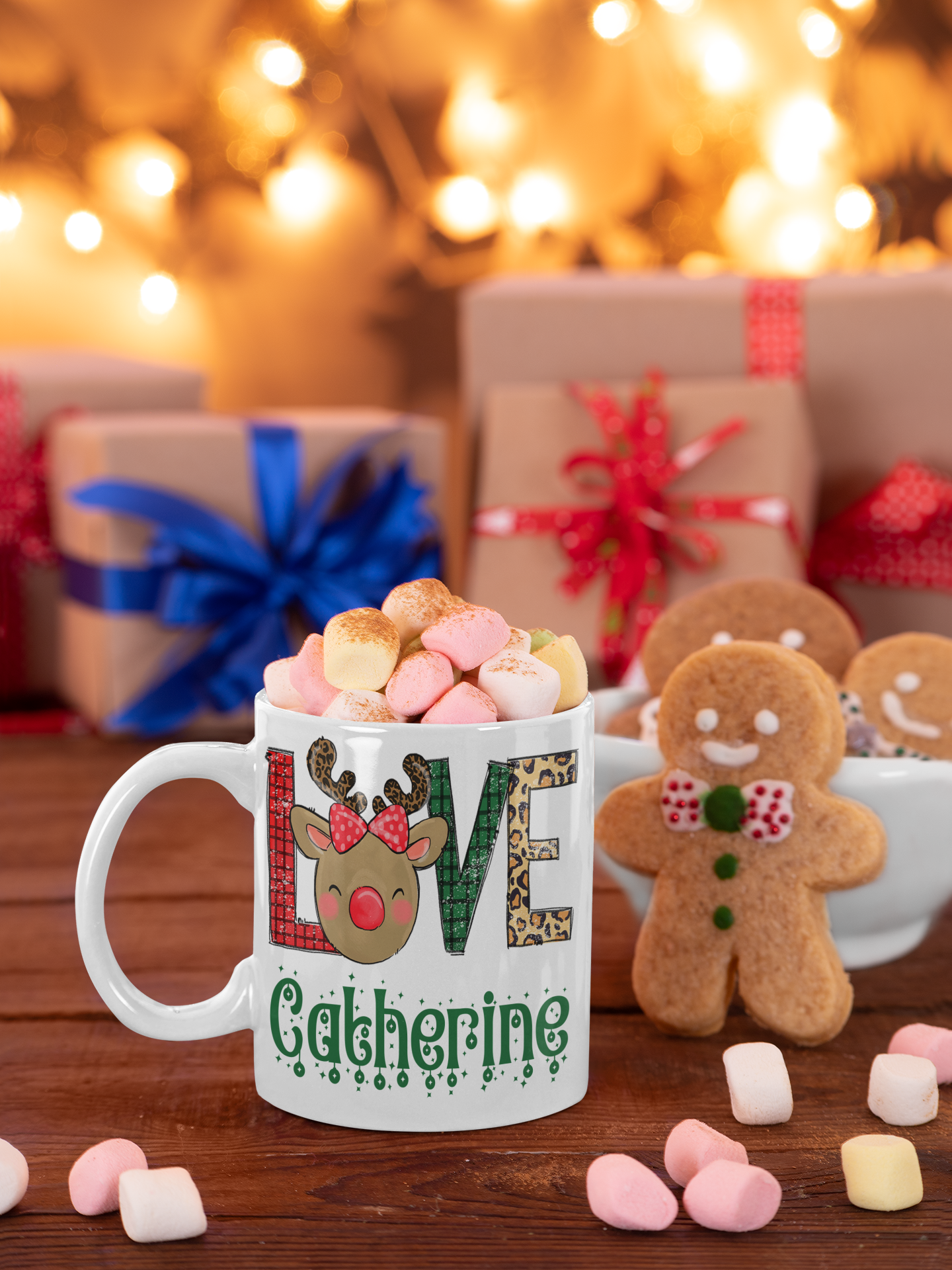 Love Christmas Deer Sublimation White Glossy Mug