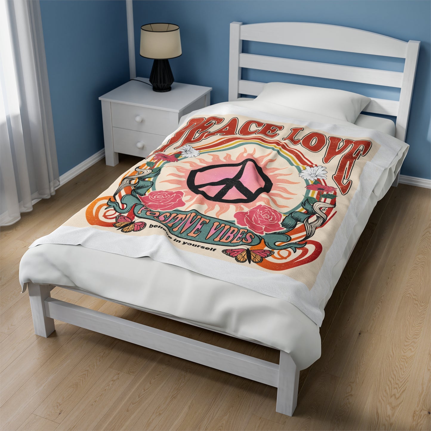 Peace Love Positive Vibes Velveteen Plush Blanket