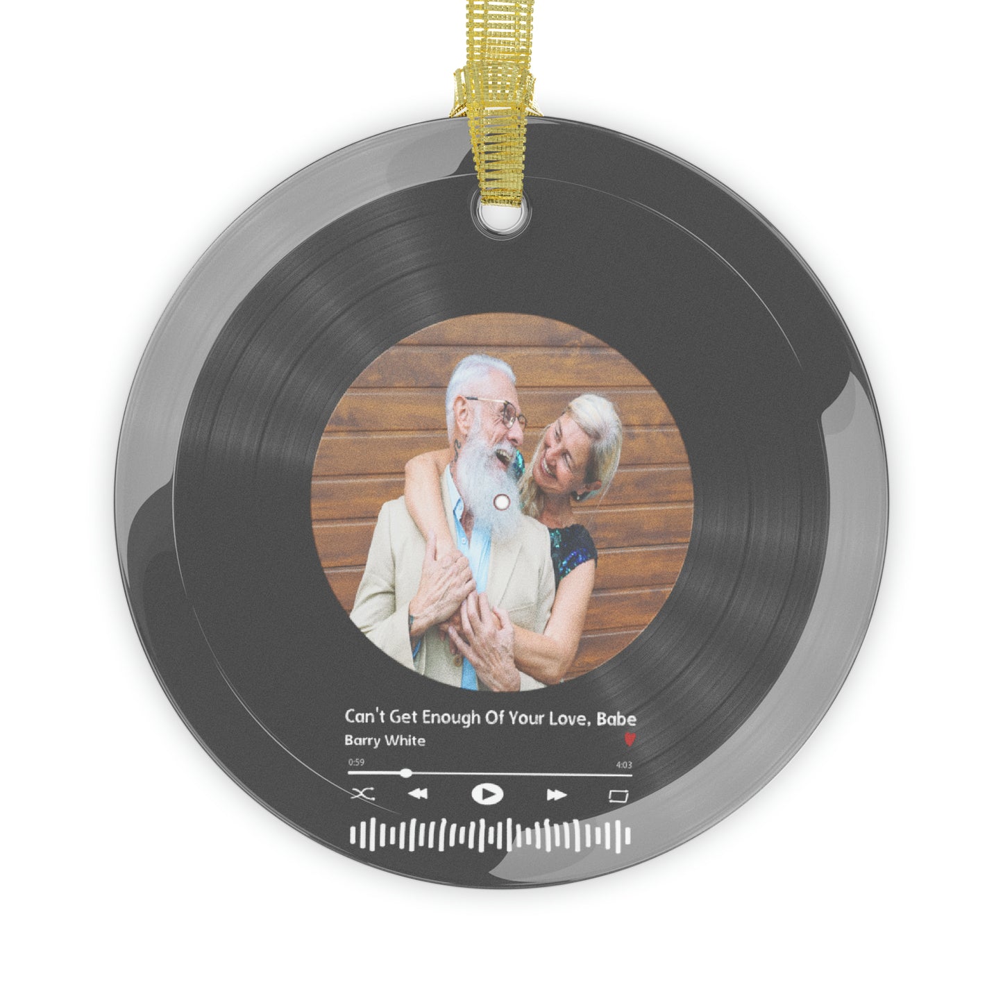 Personalized Custom Glass Ornaments of Vinyl Disc with Favorite Song and Photo