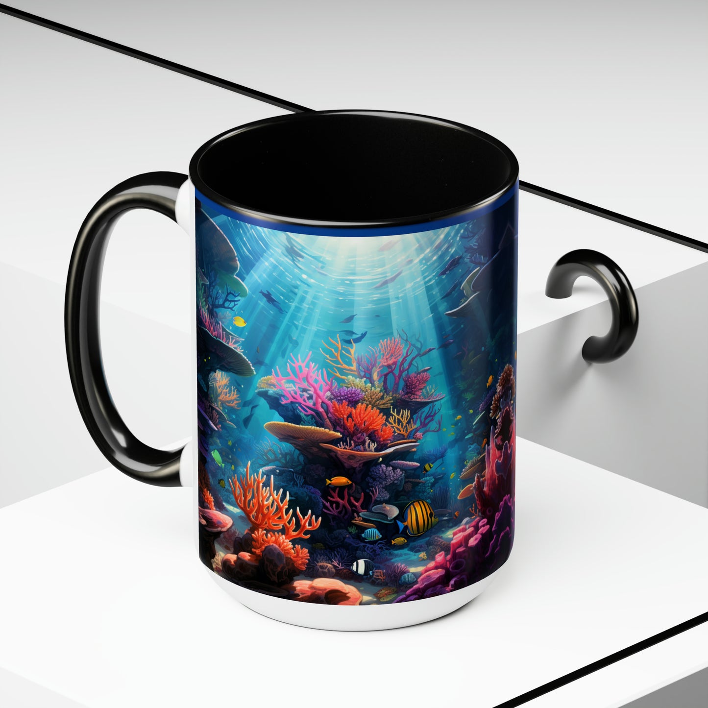 Oceanic Serenity: Deep Sea Delights Two-Tone Coffee Mugs, 15oz