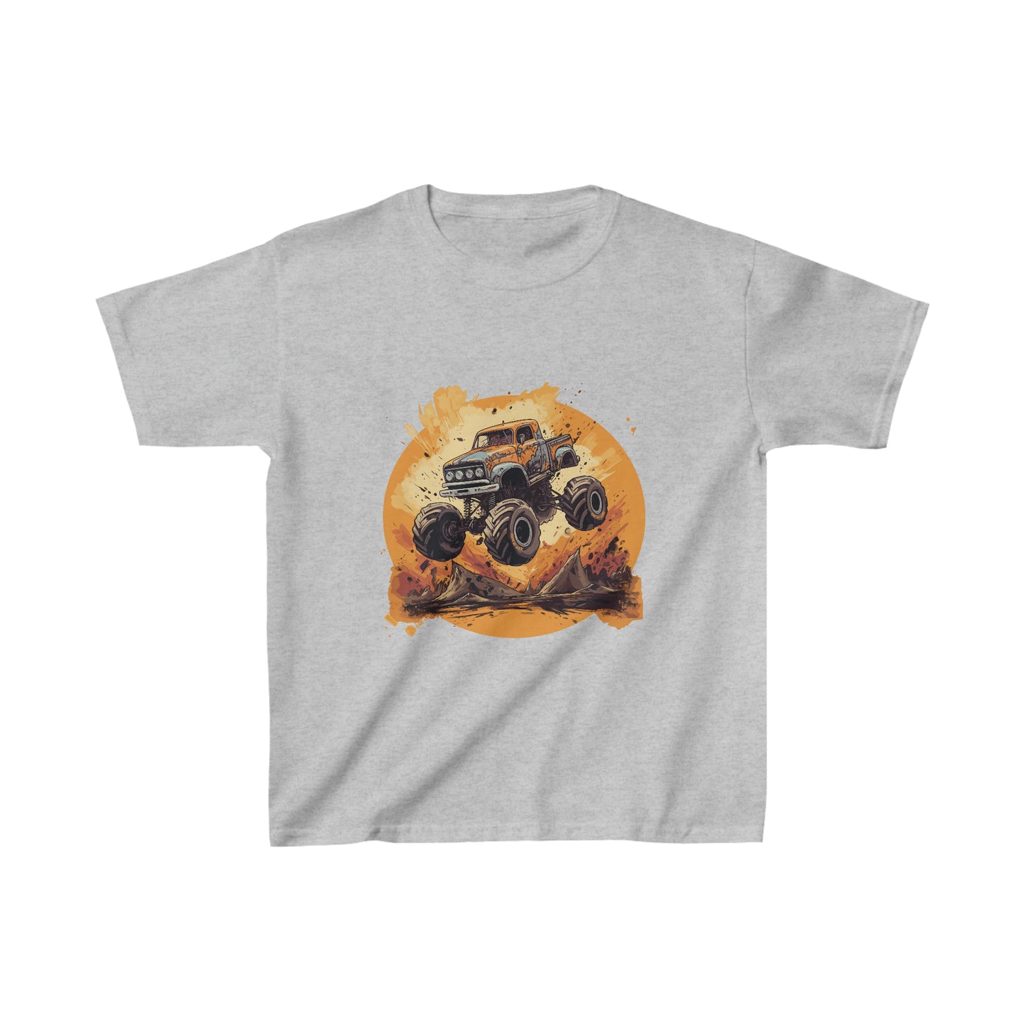 Orange Monster Truck Jumping Kids Heavy Cotton™ Tee