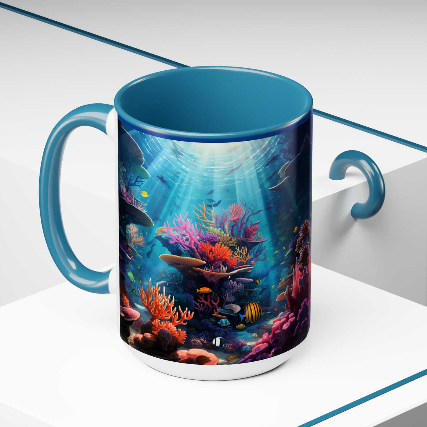 Oceanic Serenity: Deep Sea Delights Two-Tone Coffee Mugs, 15oz