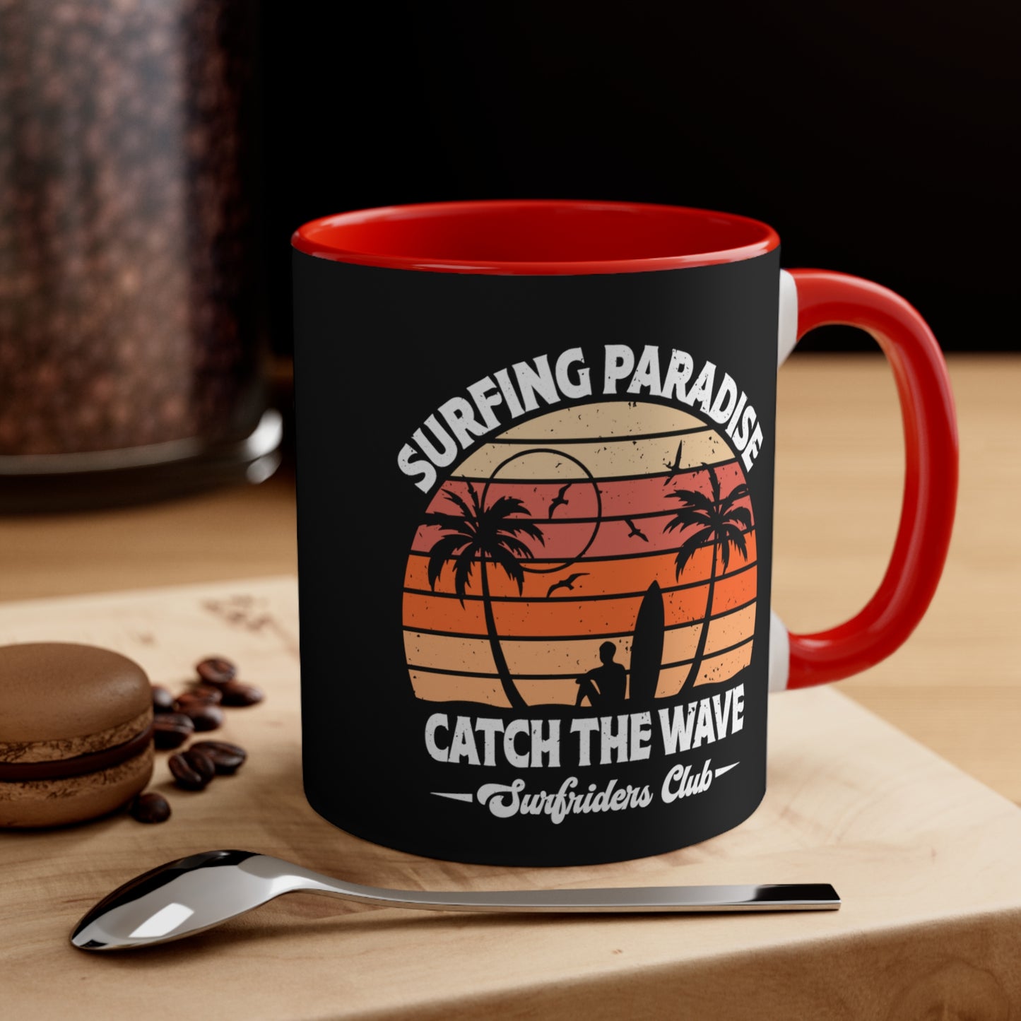 "Surfing Paradise Catch the Wave" Accent Coffee Mug, 11oz