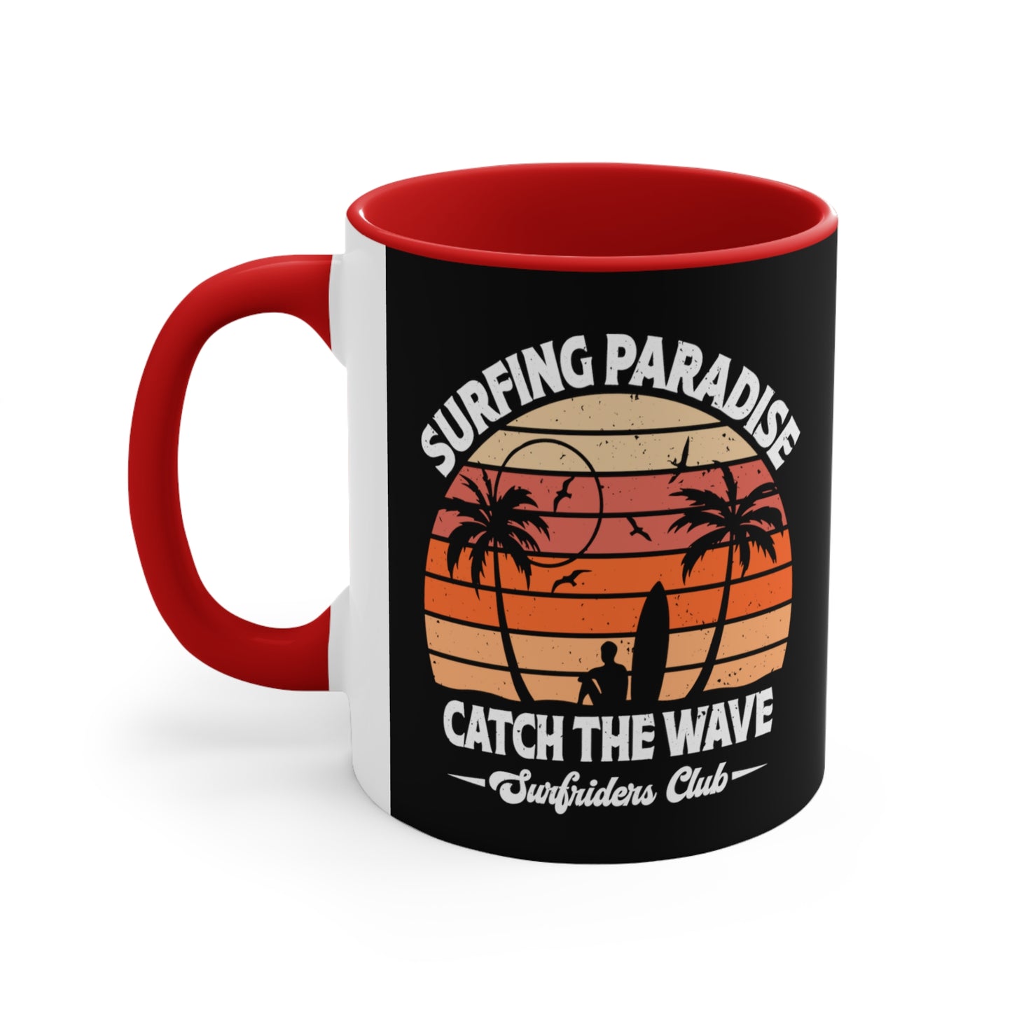 "Surfing Paradise Catch the Wave" Accent Coffee Mug, 11oz