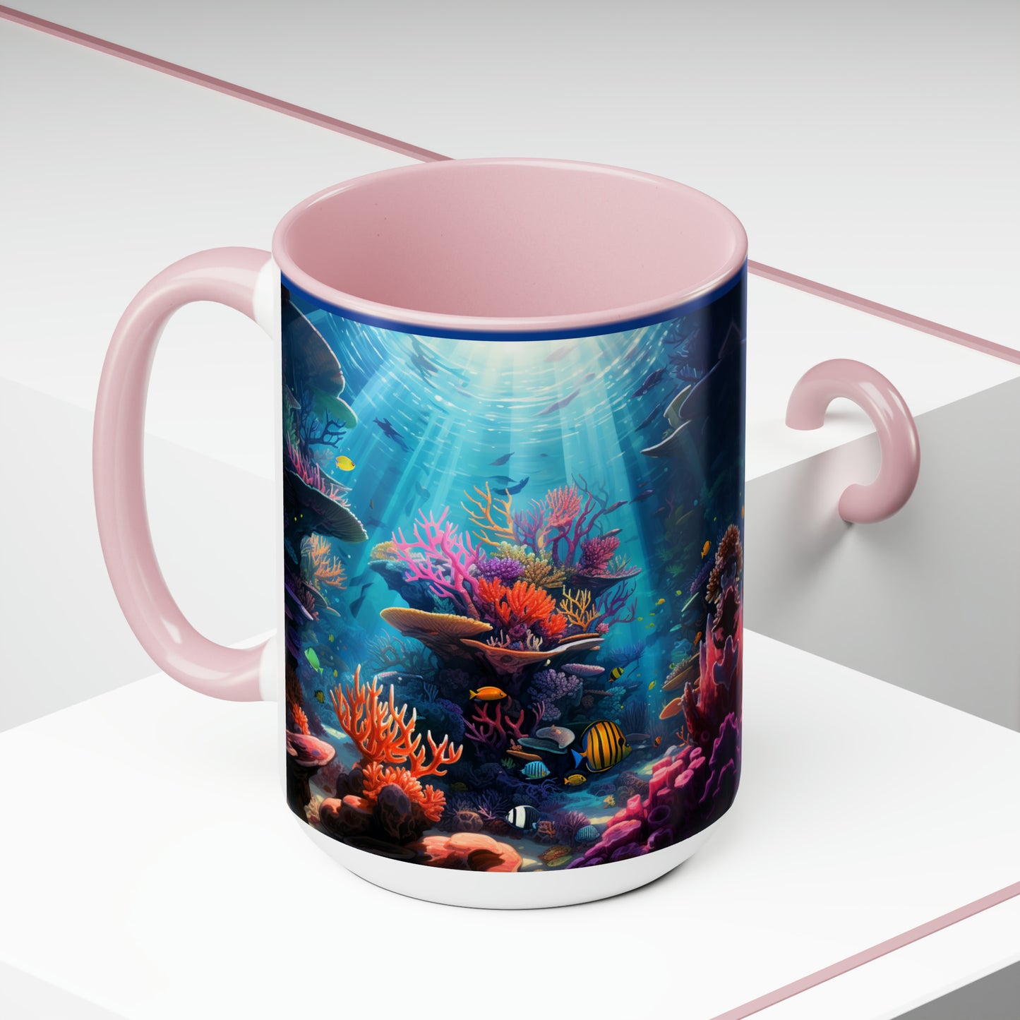 Oceanic Serenity: Deep Sea Delights Two-Tone Coffee Mugs, 15oz