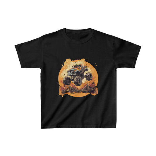 Orange Monster Truck Jumping Kids Heavy Cotton™ Tee