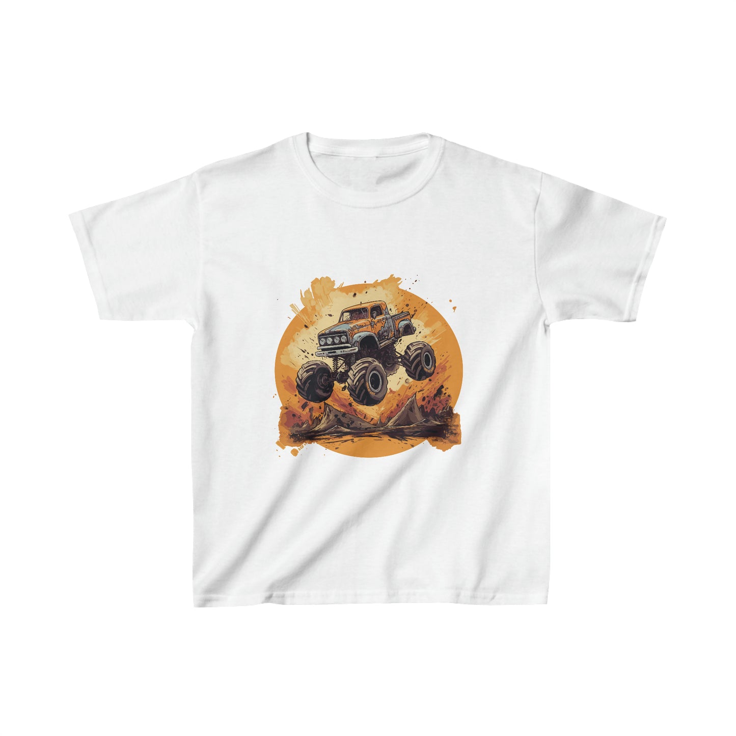 Orange Monster Truck Jumping Kids Heavy Cotton™ Tee