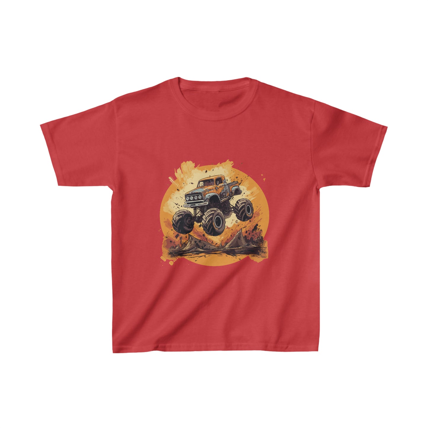 Orange Monster Truck Jumping Kids Heavy Cotton™ Tee