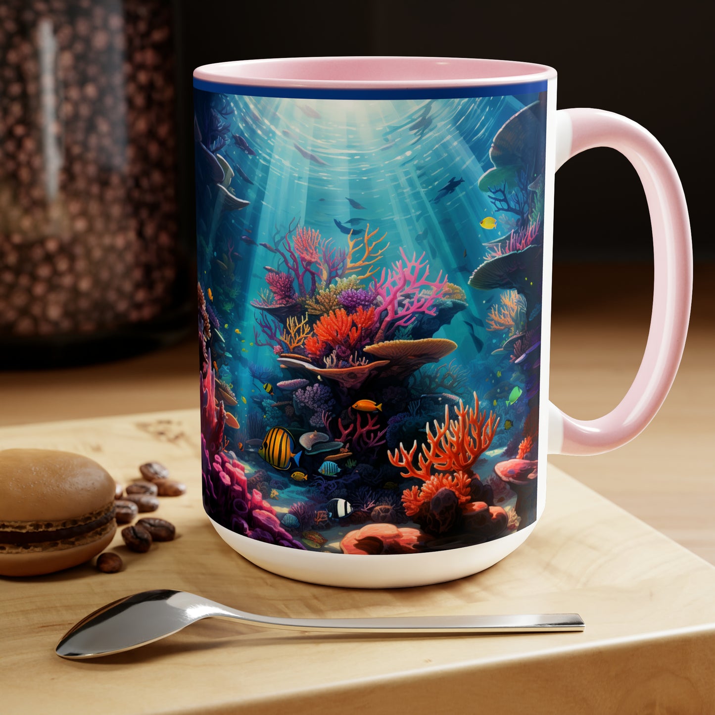 Oceanic Serenity: Deep Sea Delights Two-Tone Coffee Mugs, 15oz