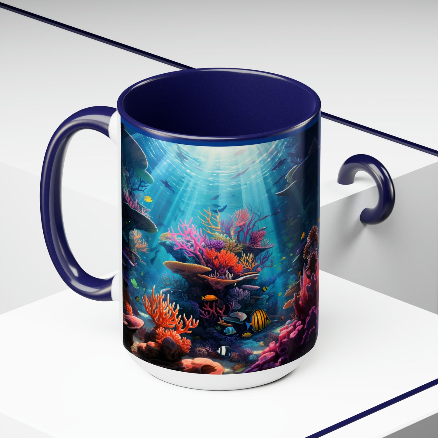 Oceanic Serenity: Deep Sea Delights Two-Tone Coffee Mugs, 15oz