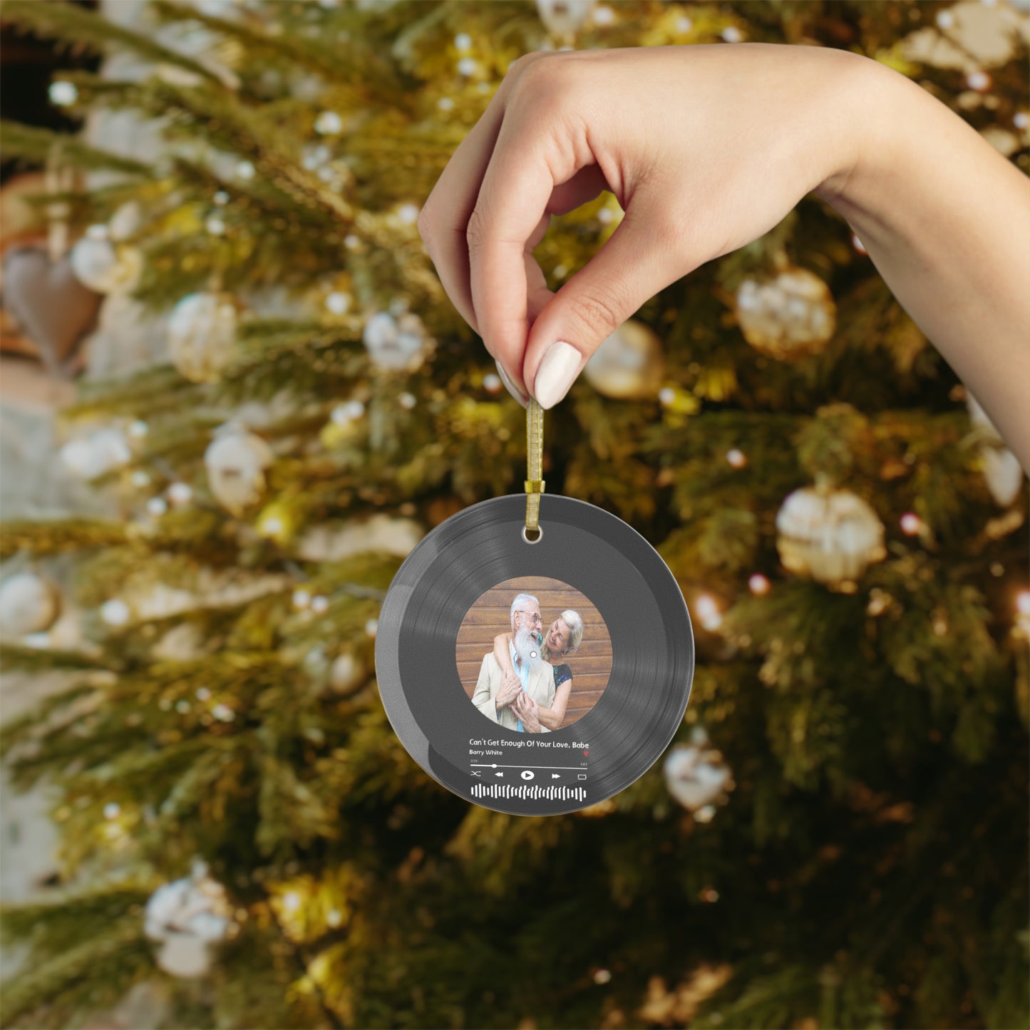 Personalized Custom Glass Ornaments of Vinyl Disc with Favorite Song and Photo