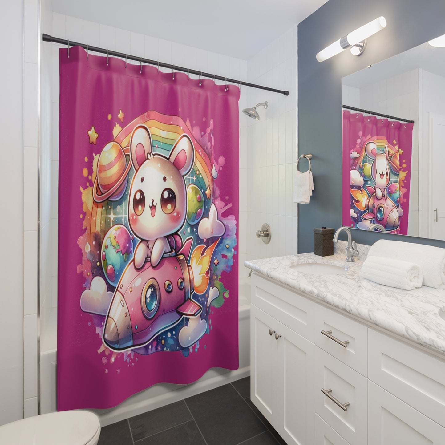 Space Bunny Shower Curtains