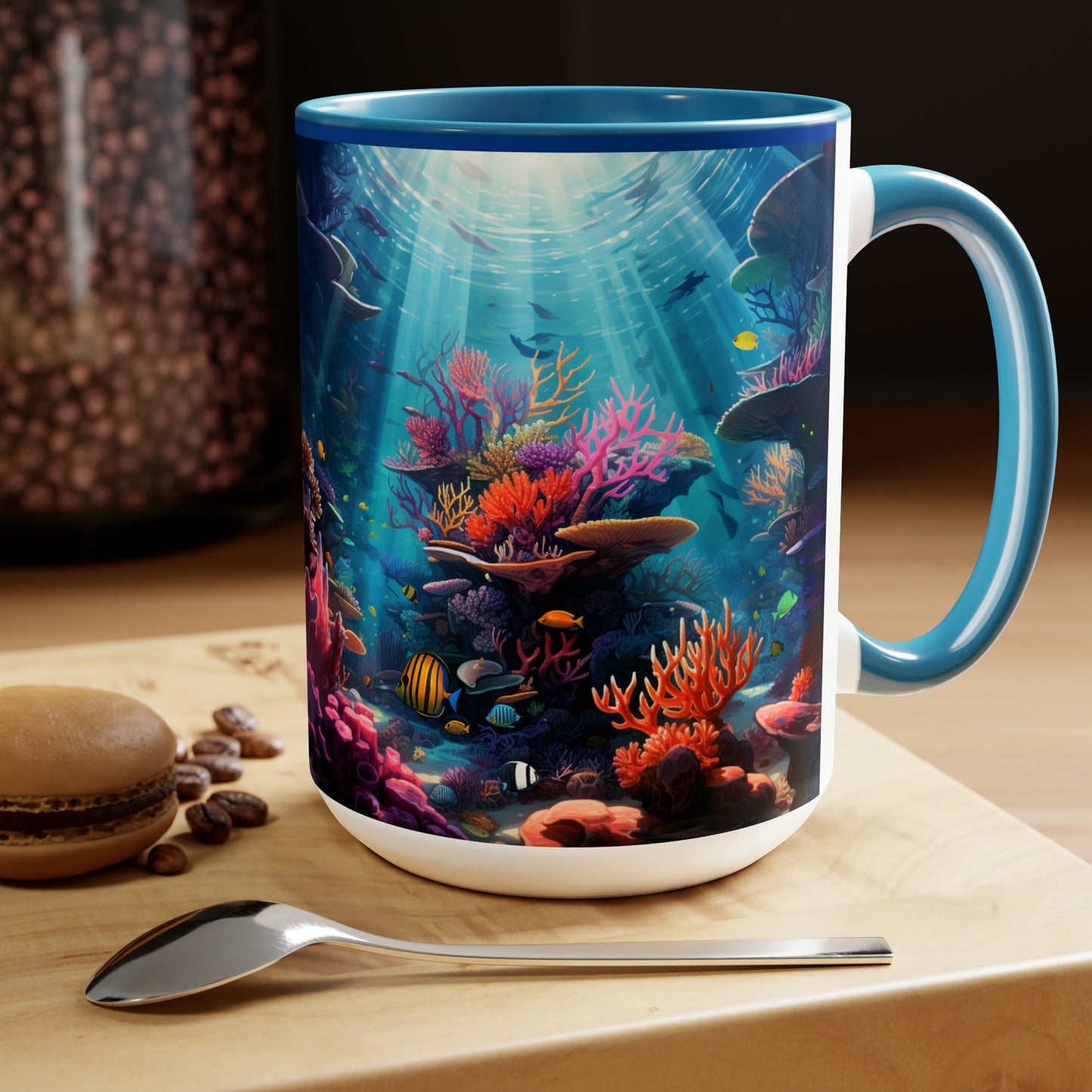 Oceanic Serenity: Deep Sea Delights Two-Tone Coffee Mugs, 15oz