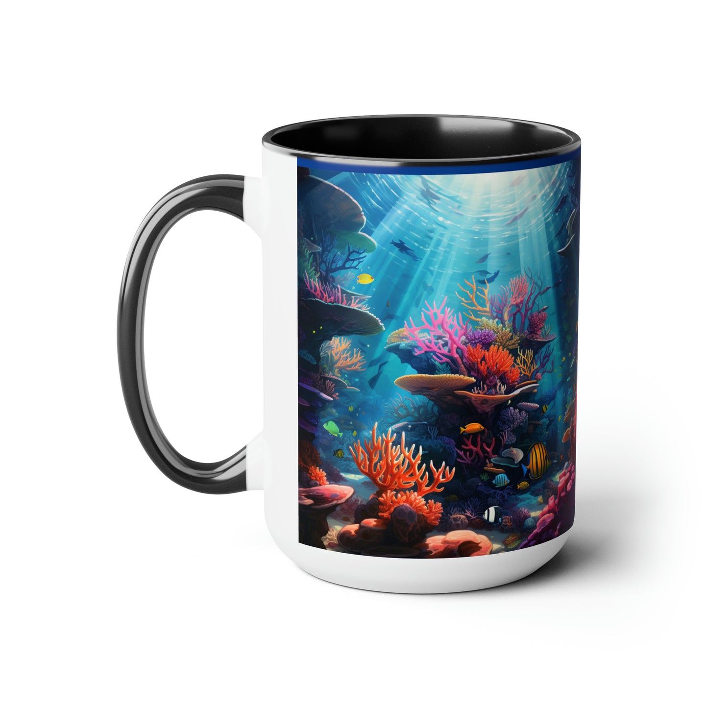 Oceanic Serenity: Deep Sea Delights Two-Tone Coffee Mugs, 15oz