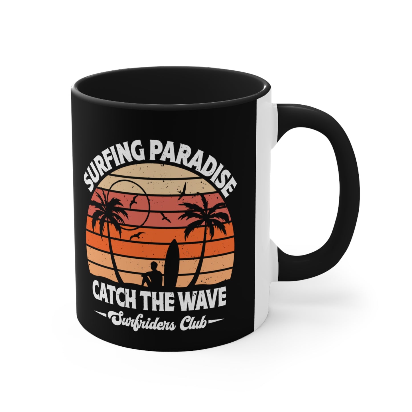 "Surfing Paradise Catch the Wave" Accent Coffee Mug, 11oz