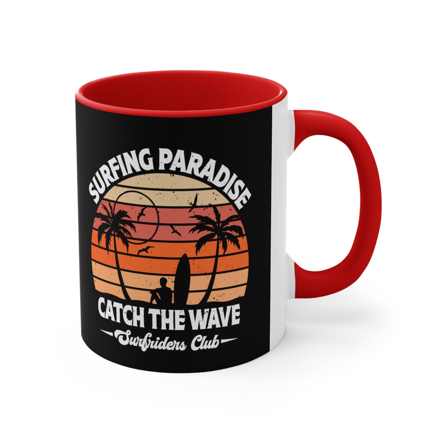 "Surfing Paradise Catch the Wave" Accent Coffee Mug, 11oz