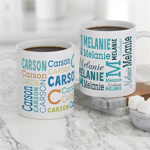 Trendy Repeating Name Personalized Coffee Mugs