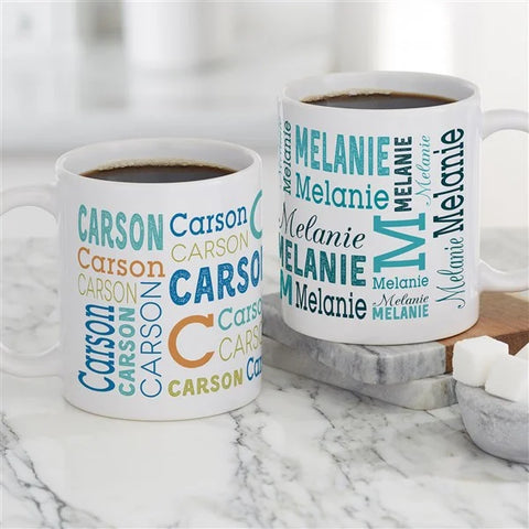 Trendy Repeating Name Personalized Coffee Mugs