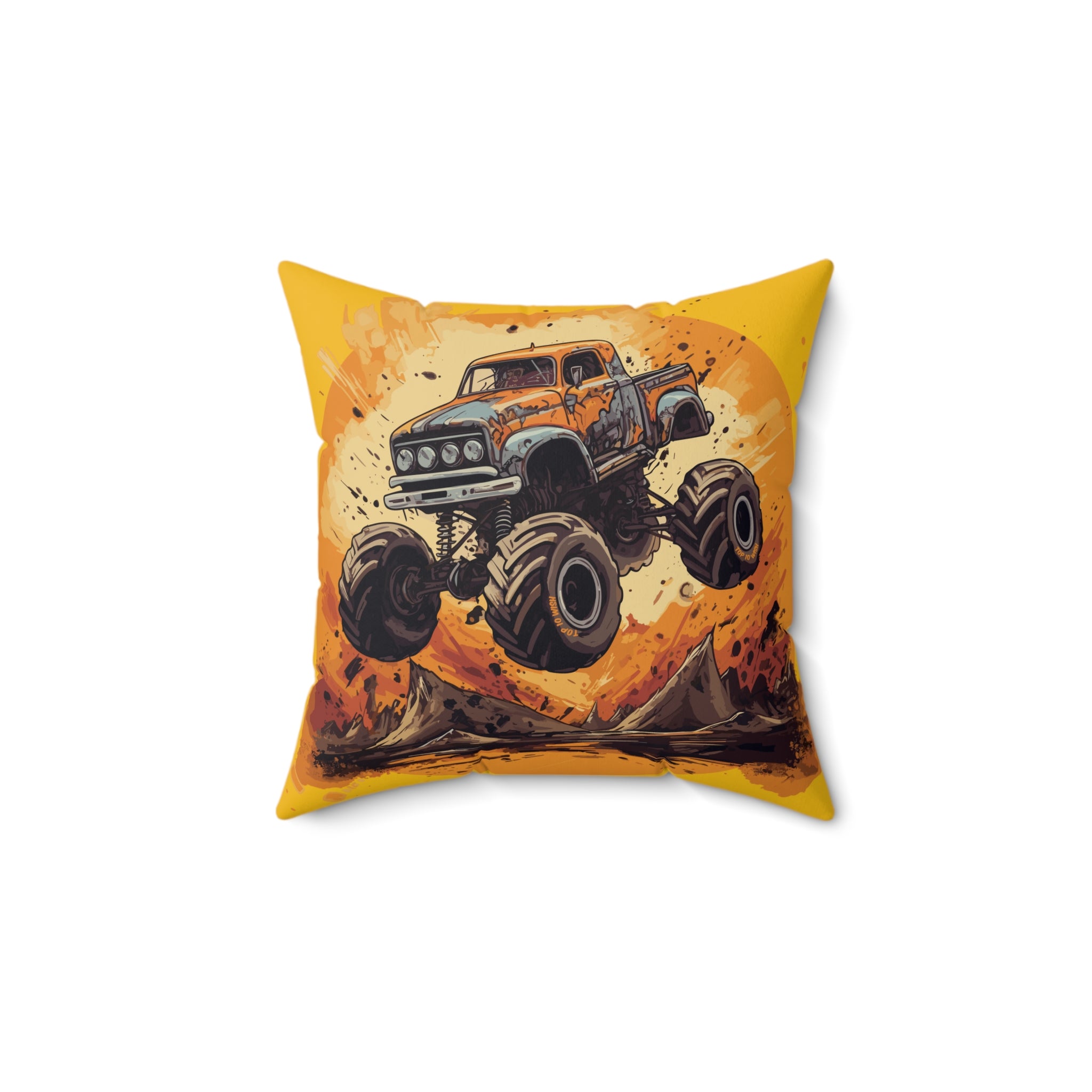 Monster Truck Jumping Spun Polyester Square Pillow