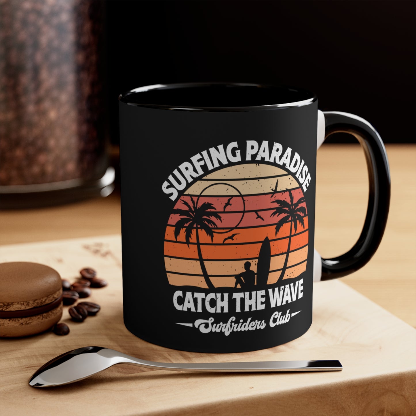 "Surfing Paradise Catch the Wave" Accent Coffee Mug, 11oz