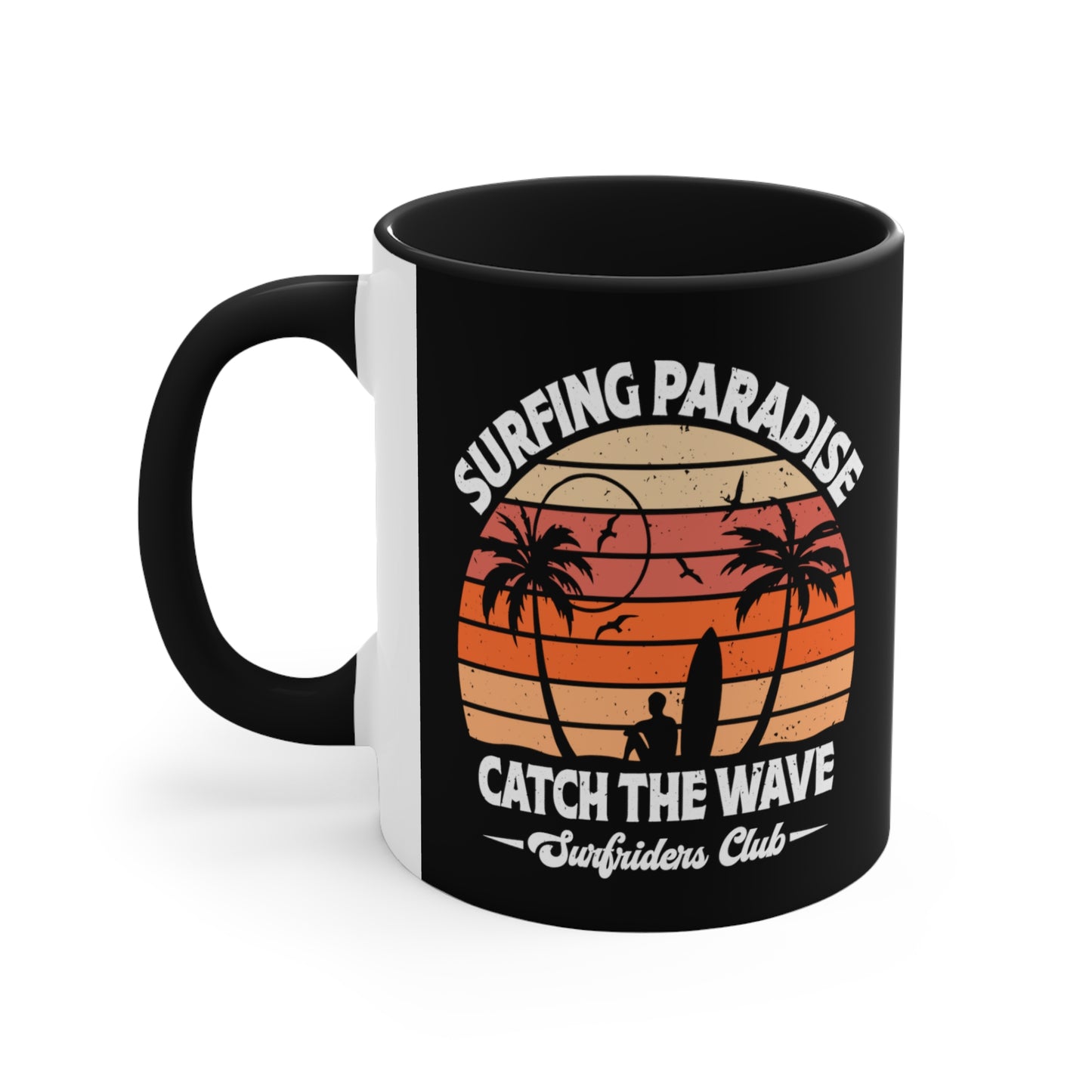 "Surfing Paradise Catch the Wave" Accent Coffee Mug, 11oz