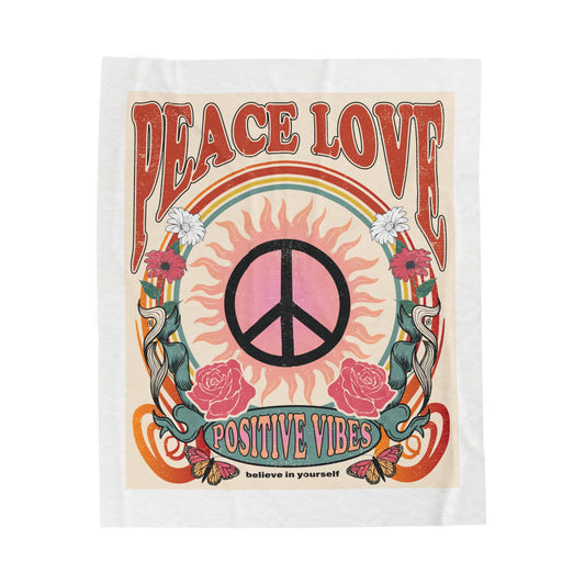 Peace Love Positive Vibes Velveteen Plush Blanket