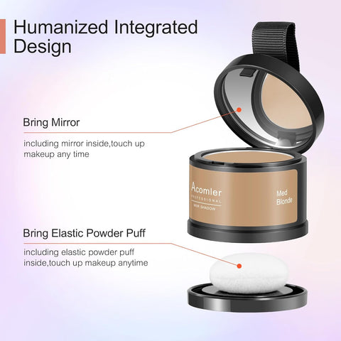 Acomler Instantly Root Cover Up Hairline Shadow Powder,Root Touch Up Hair Color Powder,Medium Blonde for Thinning Hair, Grey Hair Coverage for Women Men with Eyebrow, Beard Line, Bald Spot(Medium Blonde)