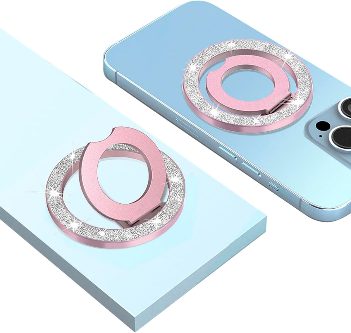 Magnetic Phone Grip for Magsafe, Removable Magnetic Phone Ring Holder Rotatable Kickstand Compatible with iPhone 15 Pro Max | 14 Pro Max | 13 Pro Max | 12 and Smartphones (Rose Gold)