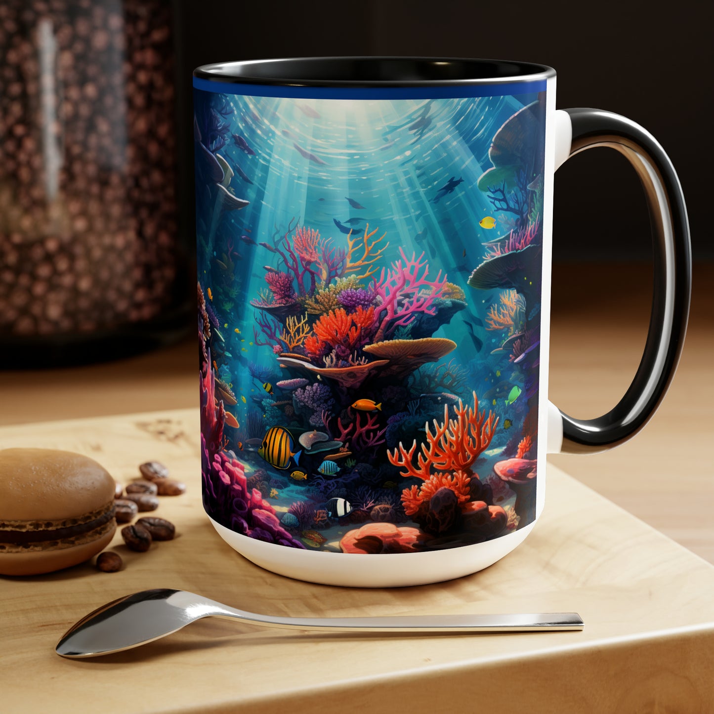 Oceanic Serenity: Deep Sea Delights Two-Tone Coffee Mugs, 15oz