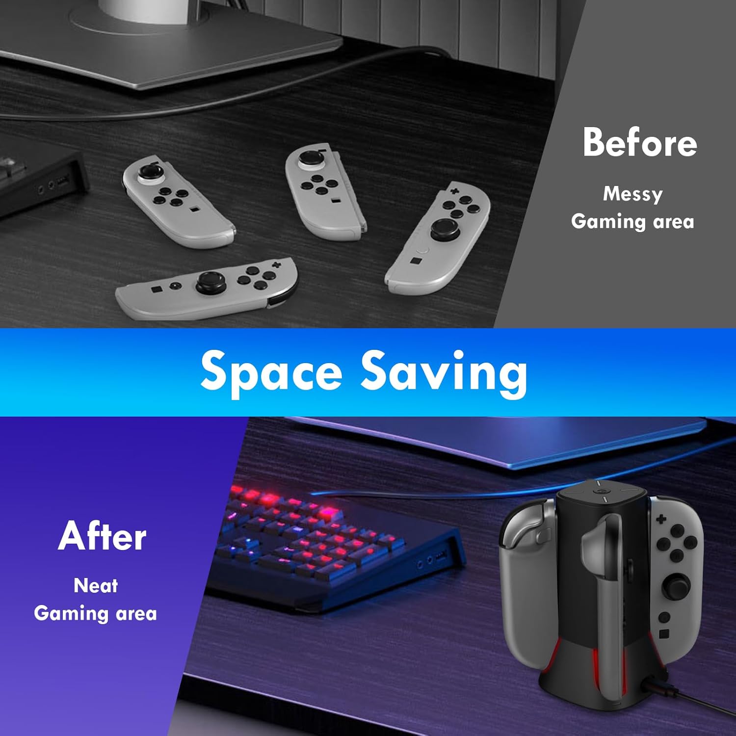 Charging Dock for 2025 Nintendo Switch 2 JoyCon Controllers, 4-Slot Charger Station for Switch 2 Joy-Con Controllers, Magnetic & Weighted Base, LED Indicators, with USB-C Cable