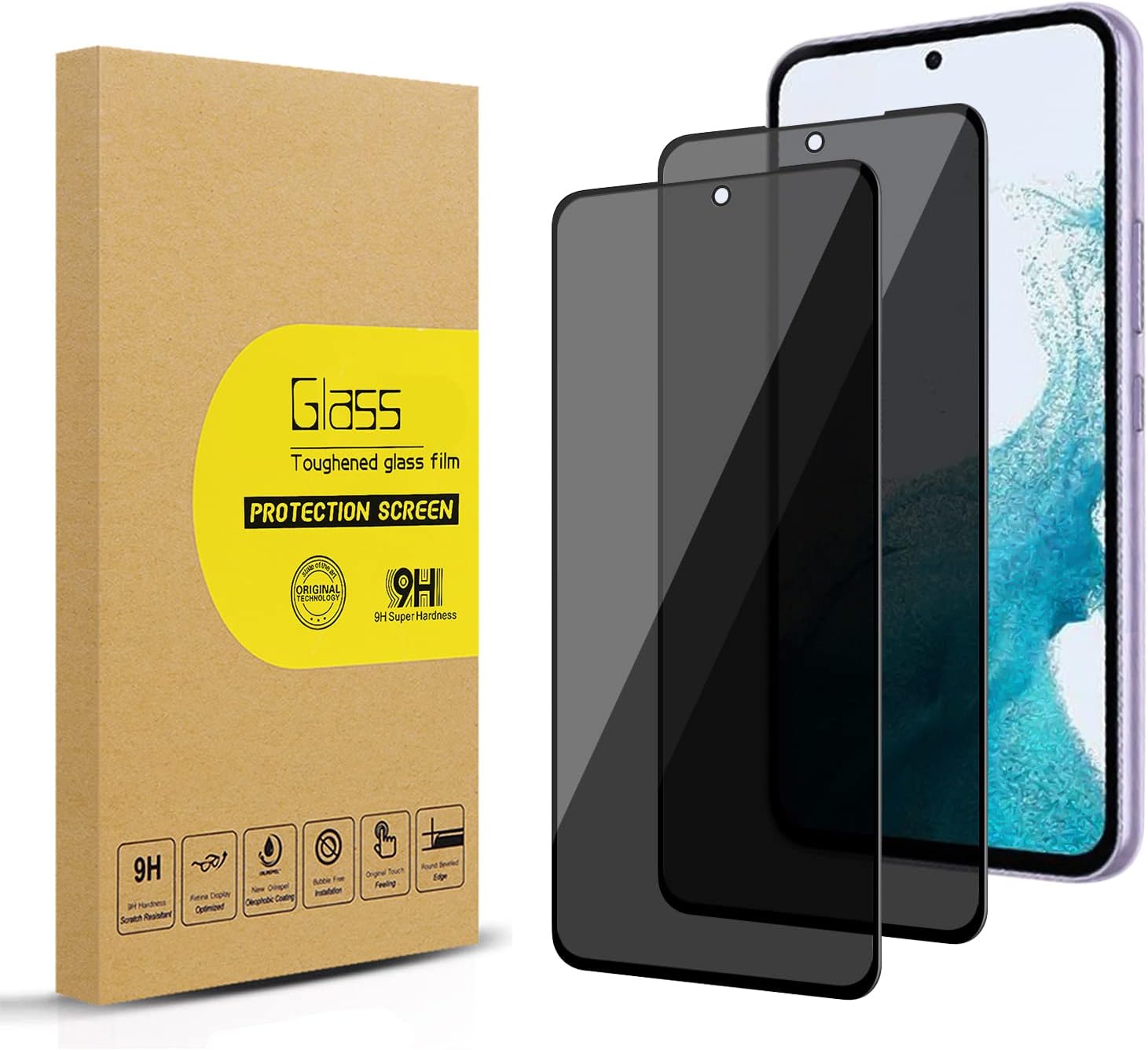 2 Pack Privacy Screen Protector for Samsung Galaxy S23/ Galaxy S22 [Anti-Spy Tempered Glass], Ultra HD, Anti-Scratch, Bubble-Free, Easy Install 9H Protective Glass Black