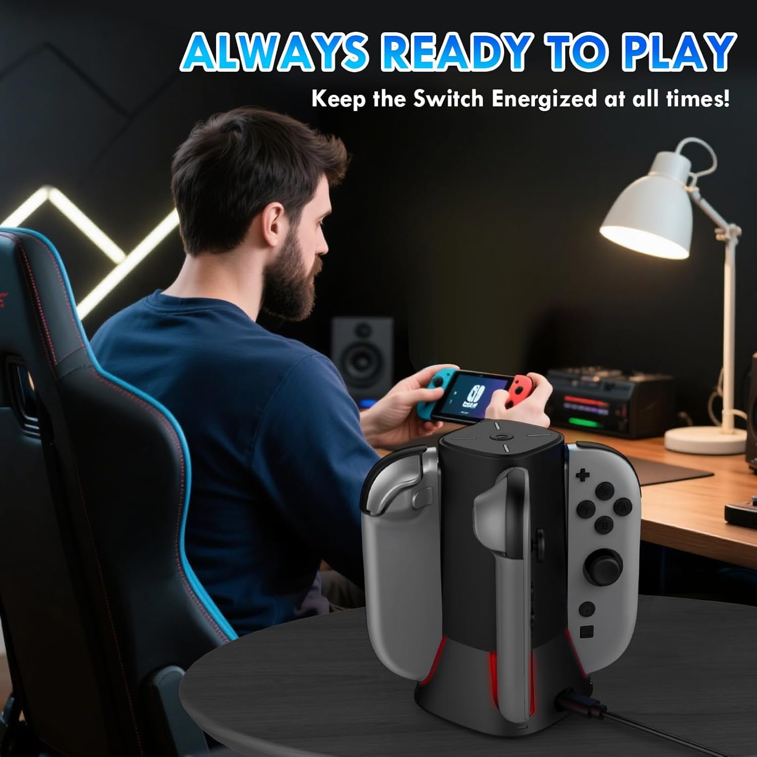 Charging Dock for 2025 Nintendo Switch 2 JoyCon Controllers, 4-Slot Charger Station for Switch 2 Joy-Con Controllers, Magnetic & Weighted Base, LED Indicators, with USB-C Cable