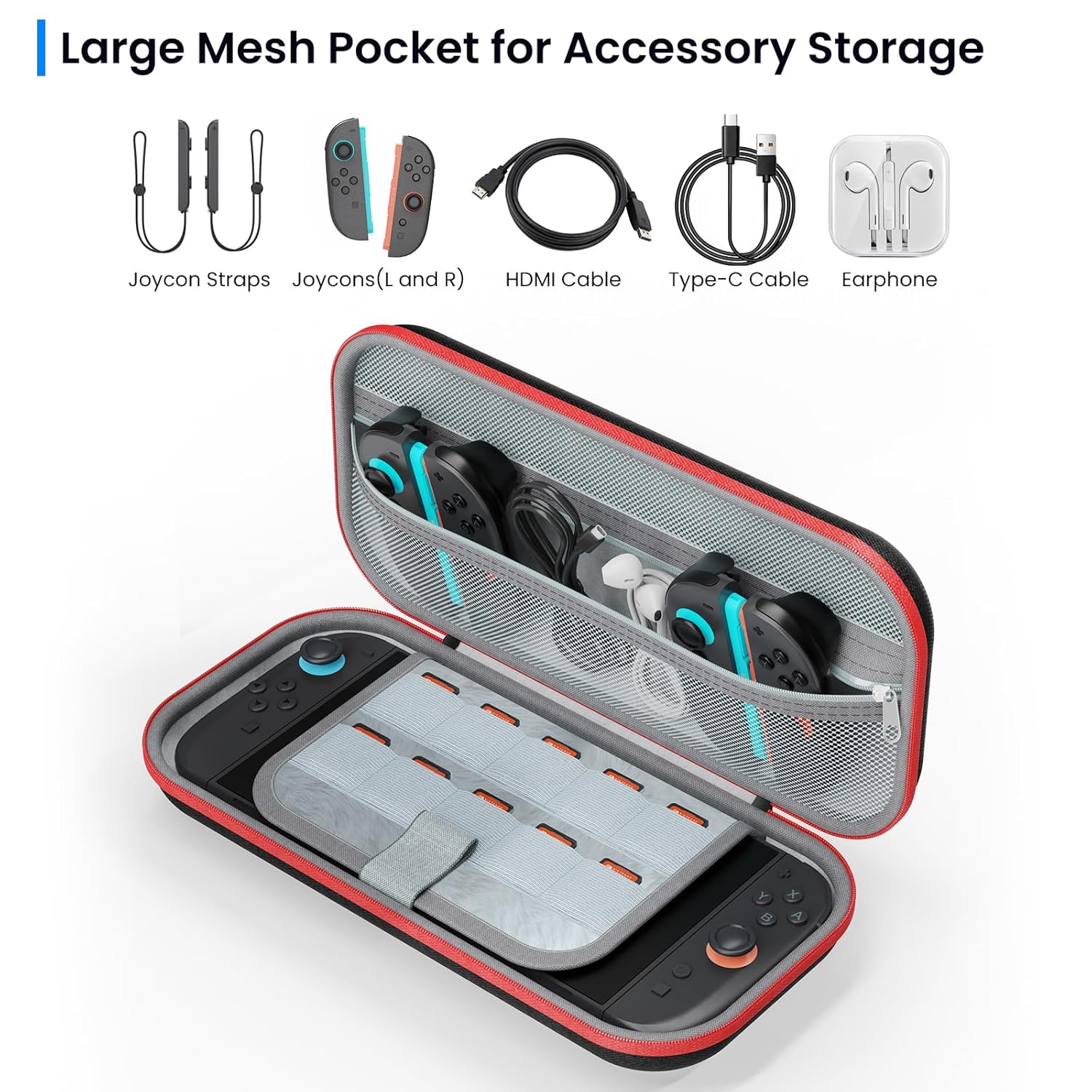 DIGIROOT Switch Case for Nintendo Switch 2 (2025) and Switch / OLED, Portable Travel Carrying Case, Slim Hard Shell Protective for Switch 2 Accessories with 10 Game Card Slots (Black & Red)