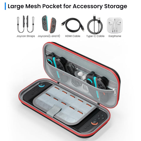 DIGIROOT Switch Case for Nintendo Switch 2 (2025) and Switch / OLED, Portable Travel Carrying Case, Slim Hard Shell Protective for Switch 2 Accessories with 10 Game Card Slots (Black & Red)