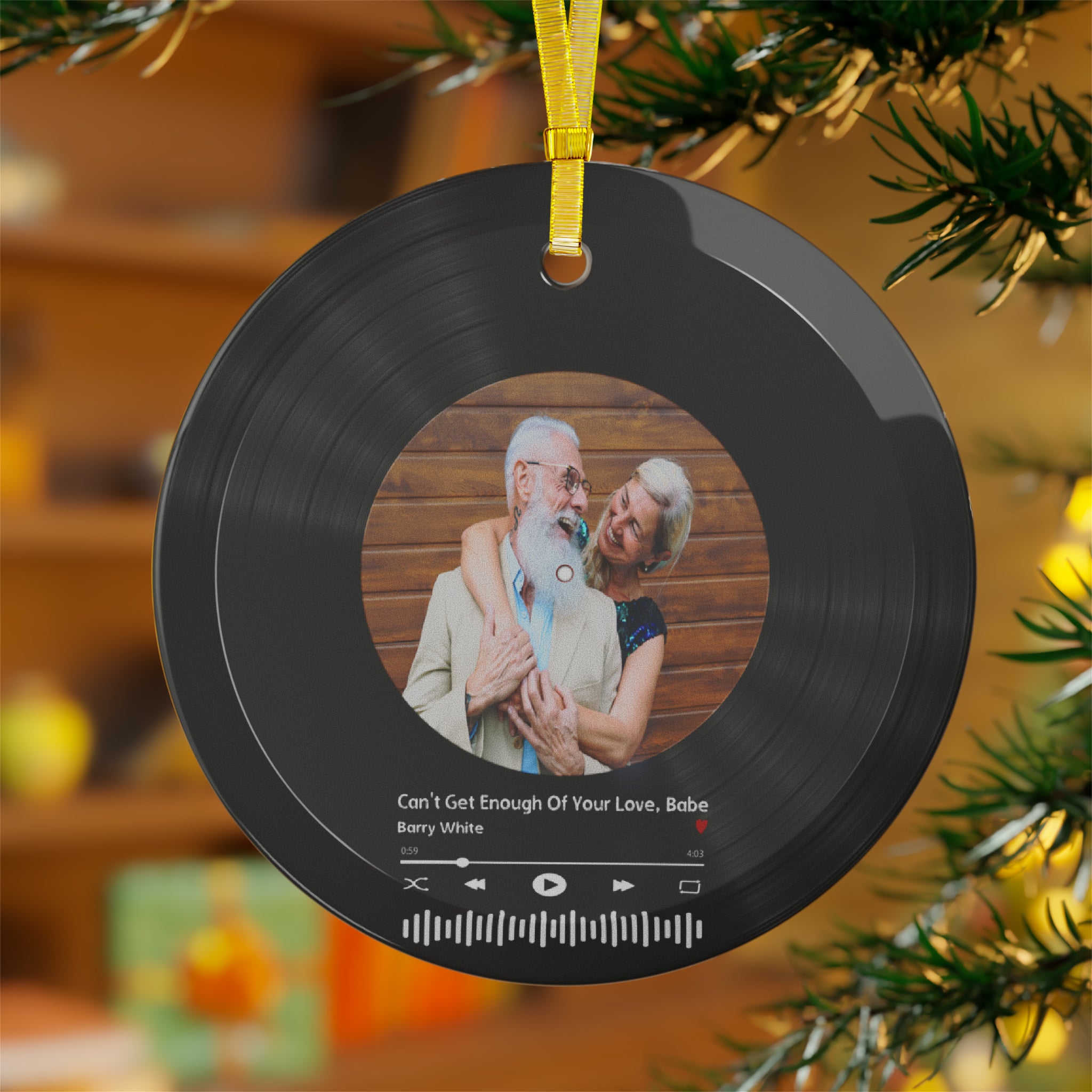 Personalized Custom Glass Ornaments of Vinyl Disc with Favorite Song and Photo