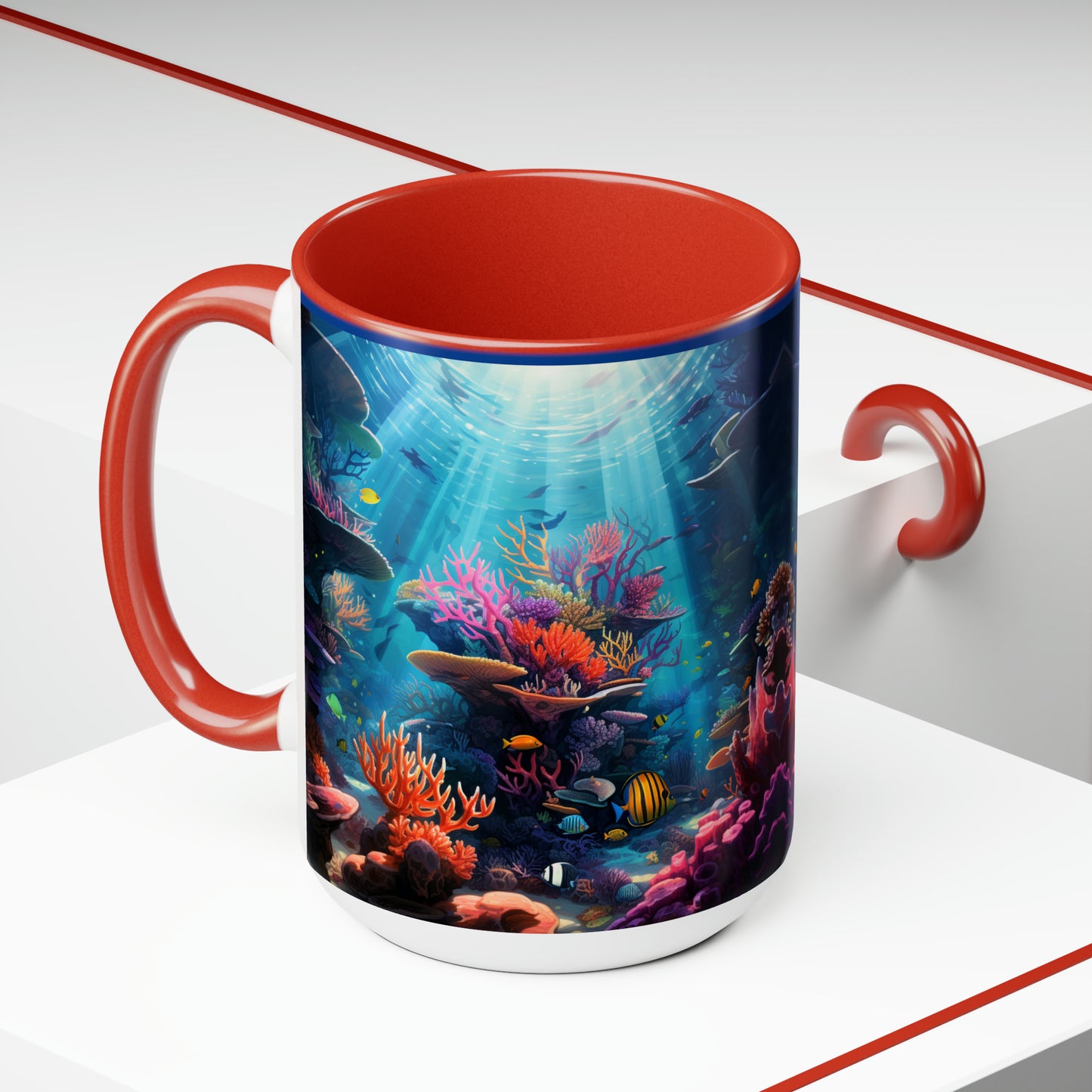 Oceanic Serenity: Deep Sea Delights Two-Tone Coffee Mugs, 15oz