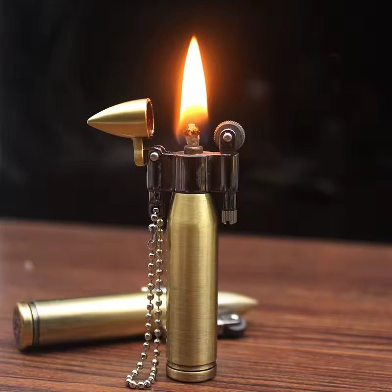 Metal Novelty Refillable Bullet Grinding Wheel Keychain Kerosine Lighter Portable Retro Smoking Accessories Gadgets For Men