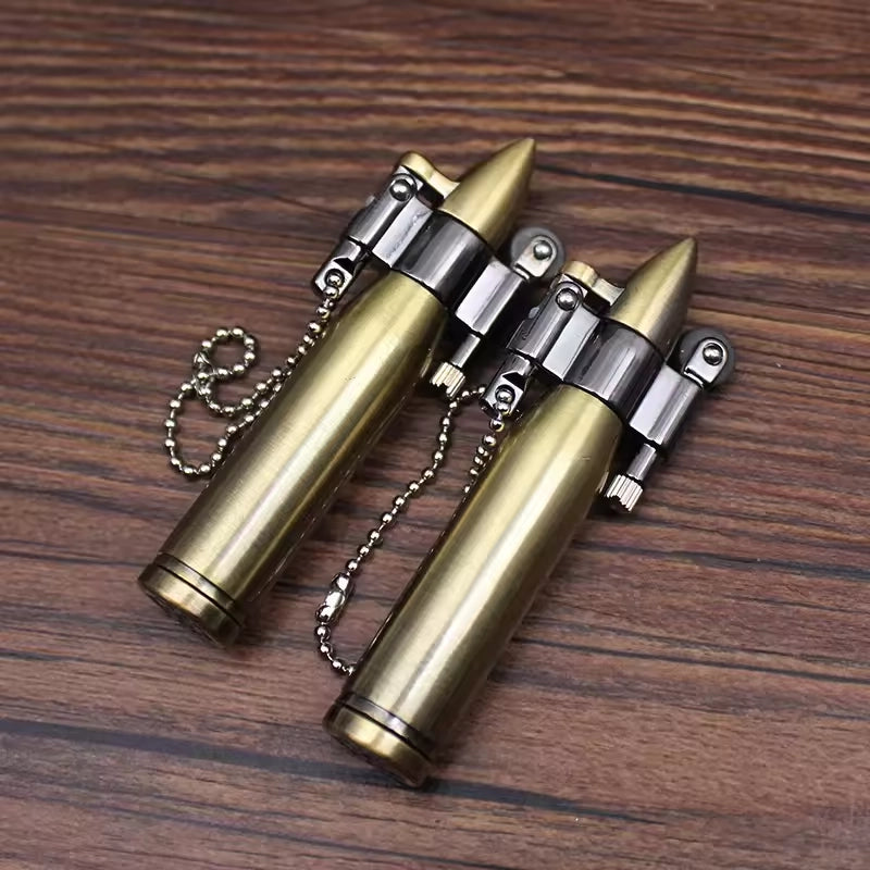 Metal Novelty Refillable Bullet Grinding Wheel Keychain Kerosine Lighter Portable Retro Smoking Accessories Gadgets For Men