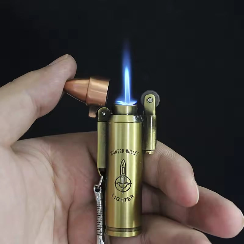 Metal Novelty Refillable Bullet Grinding Wheel Keychain Kerosine Lighter Portable Retro Smoking Accessories Gadgets For Men