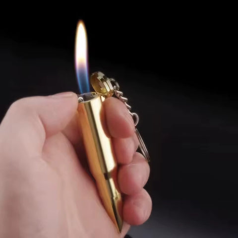 Metal Novelty Refillable Bullet Grinding Wheel Keychain Kerosine Lighter Portable Retro Smoking Accessories Gadgets For Men