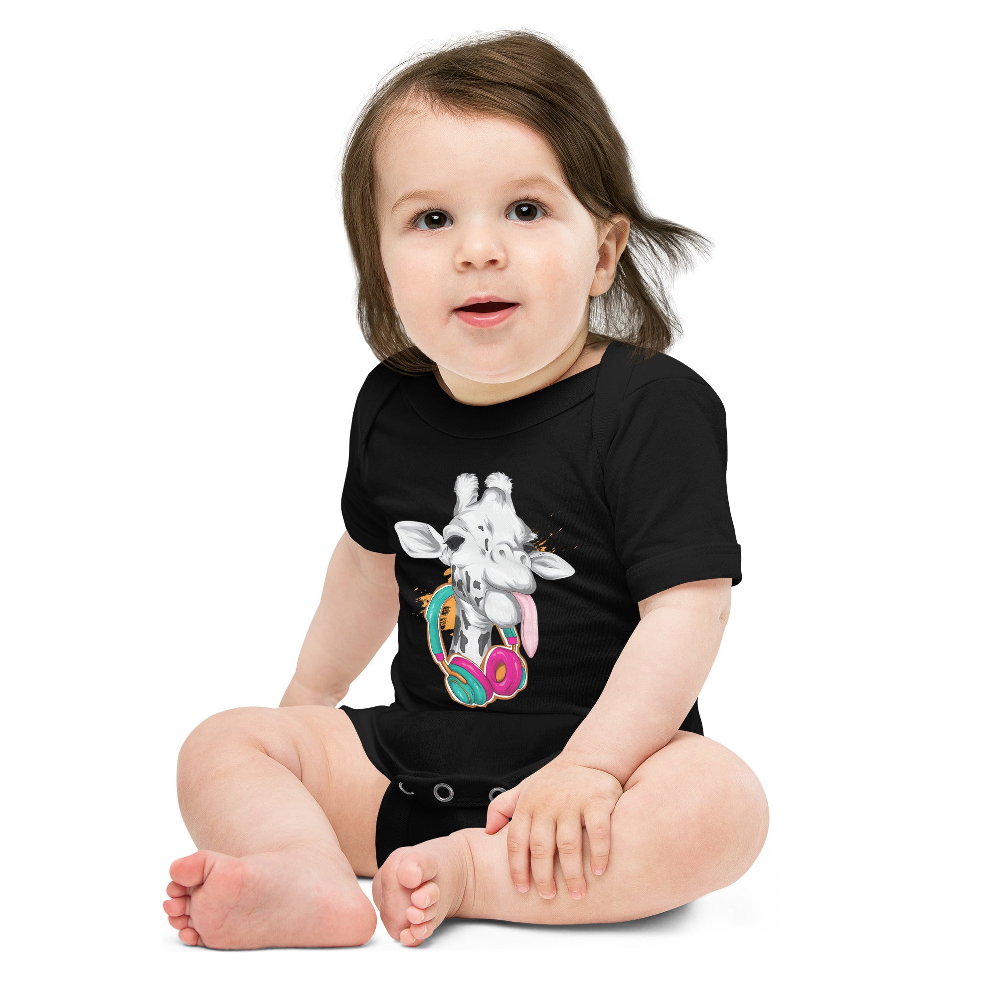 Giraffe with Headphones Baby short sleeve one piece