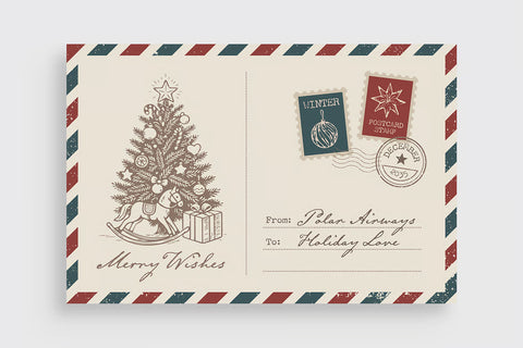 Christmas Vintage Airmail Postcard 4x6
