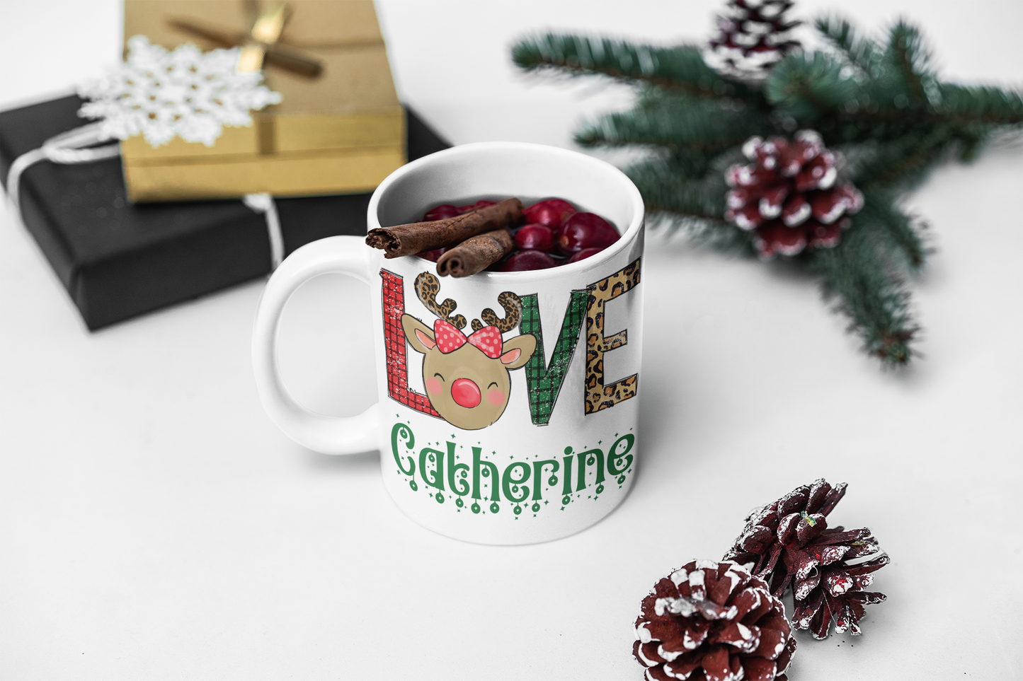 Love Christmas Deer Sublimation White Glossy Mug