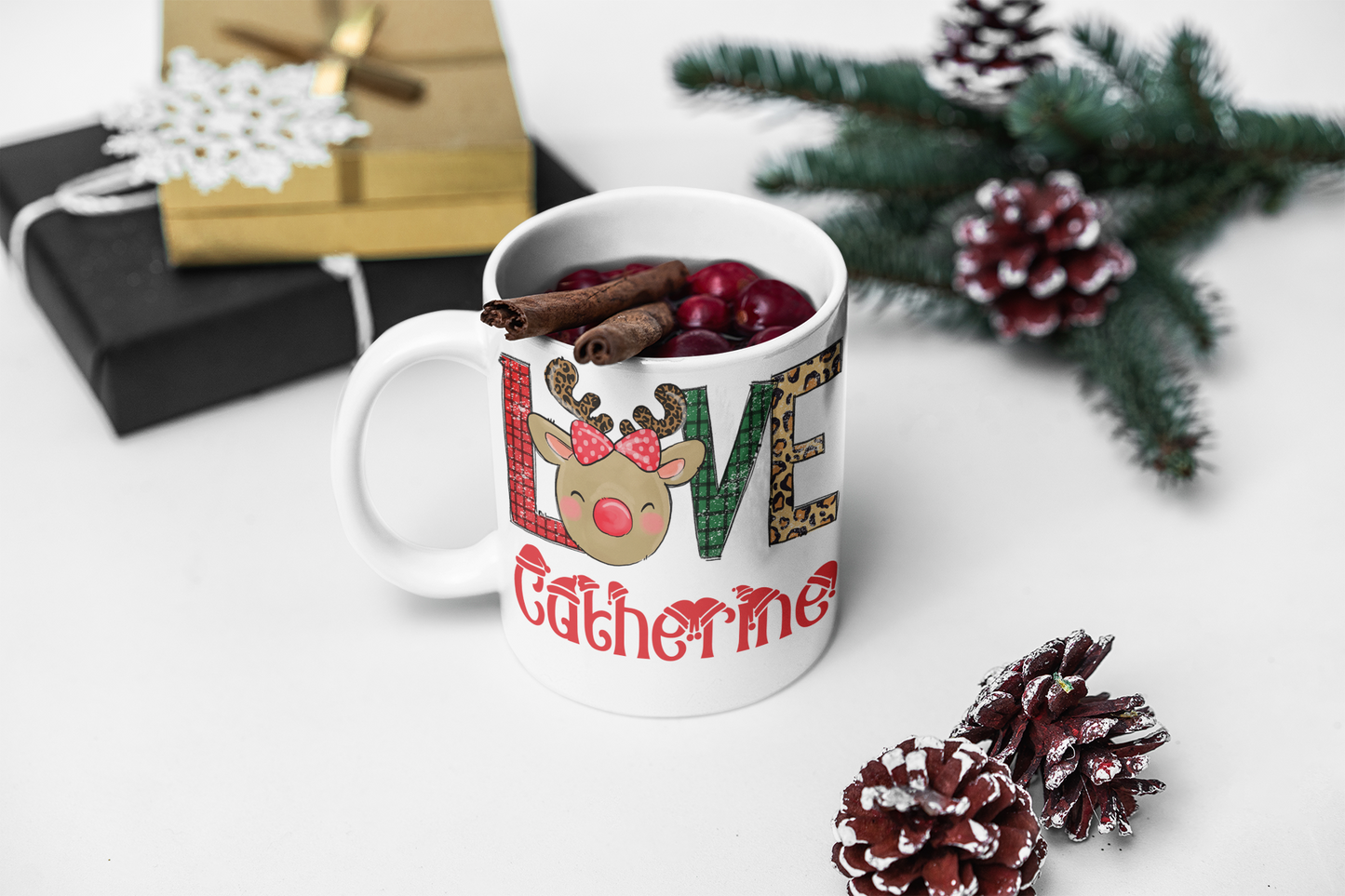 Love Christmas Deer Sublimation White Glossy Mug