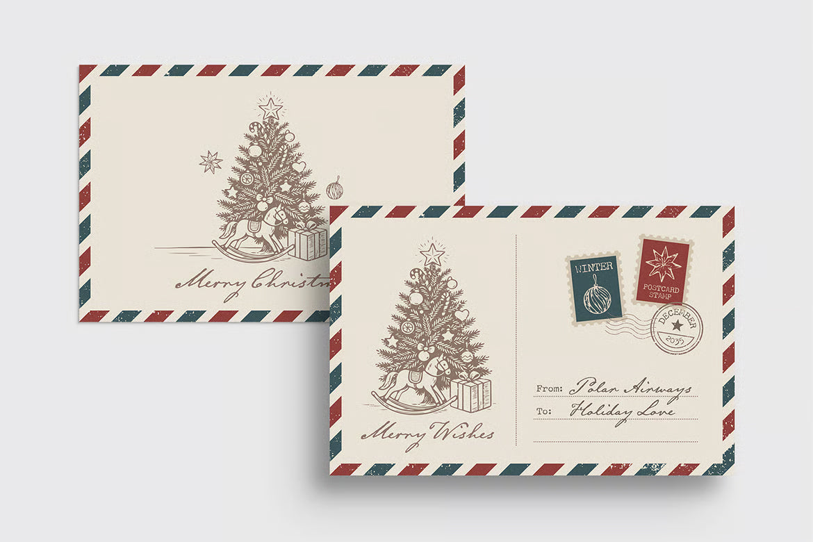 Christmas Vintage Airmail Postcard 4x6