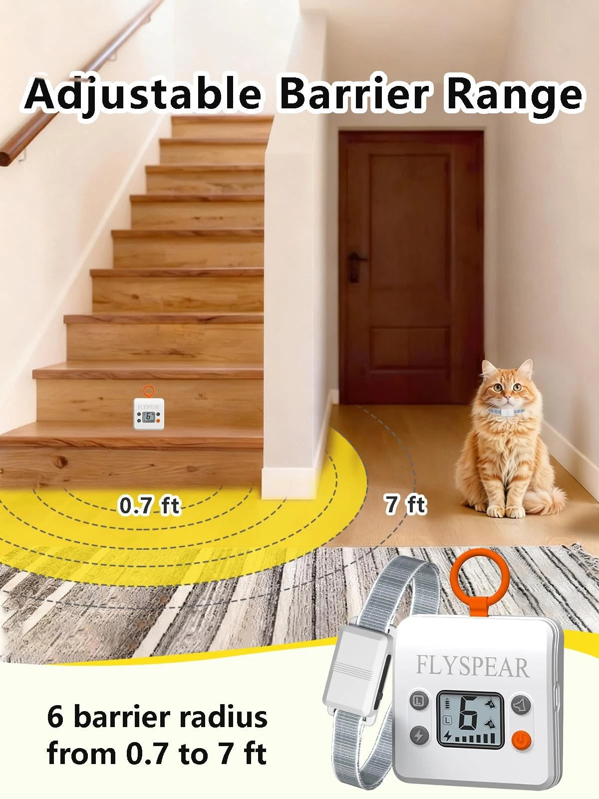 Wireless Cat Barrier - Rechargeable Indoor Barrier with 6 Adjustable Range Ra...