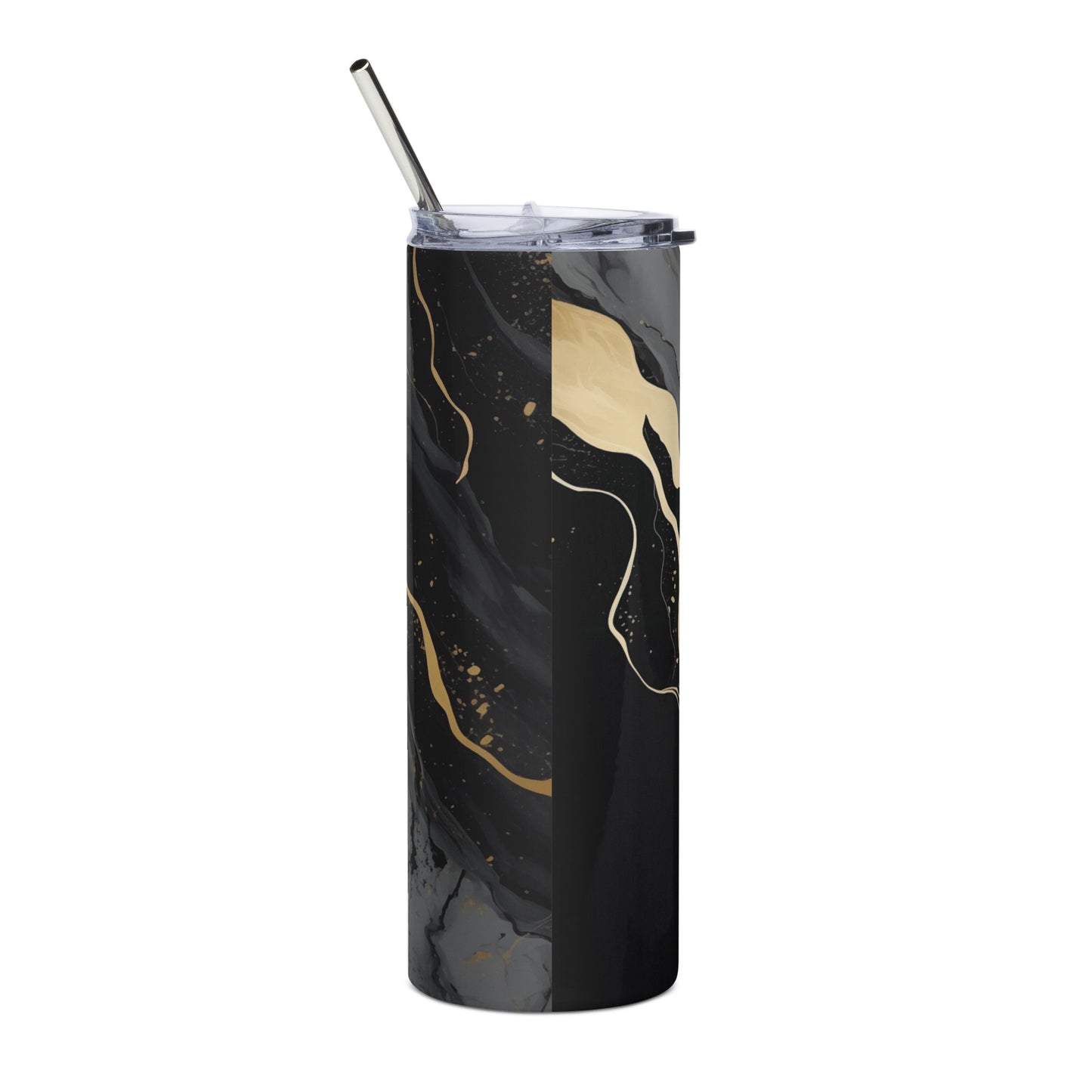 Black marble with gold lines textured Stainless steel tumbler