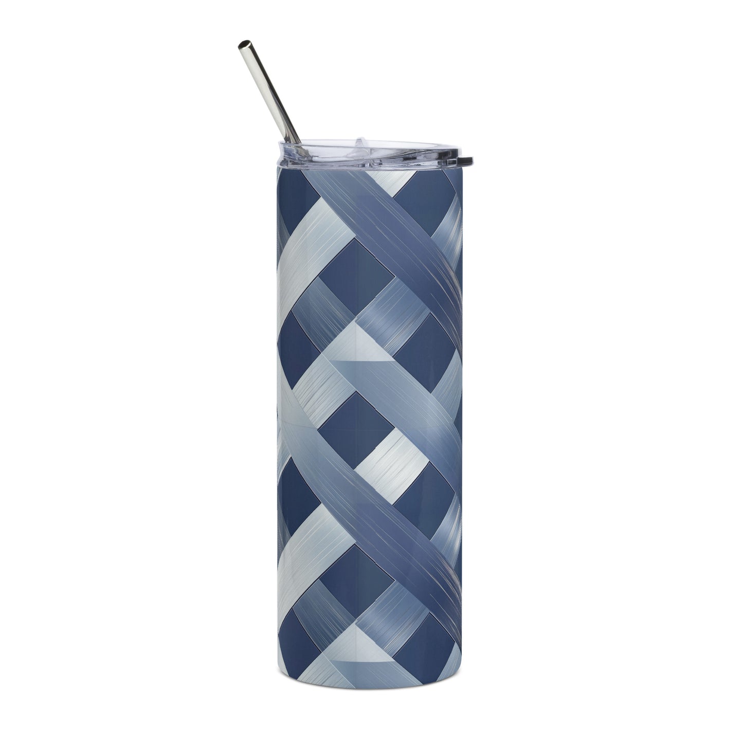 Geometric Patterns in Shades of Blue and Silver Stainless steel tumbler